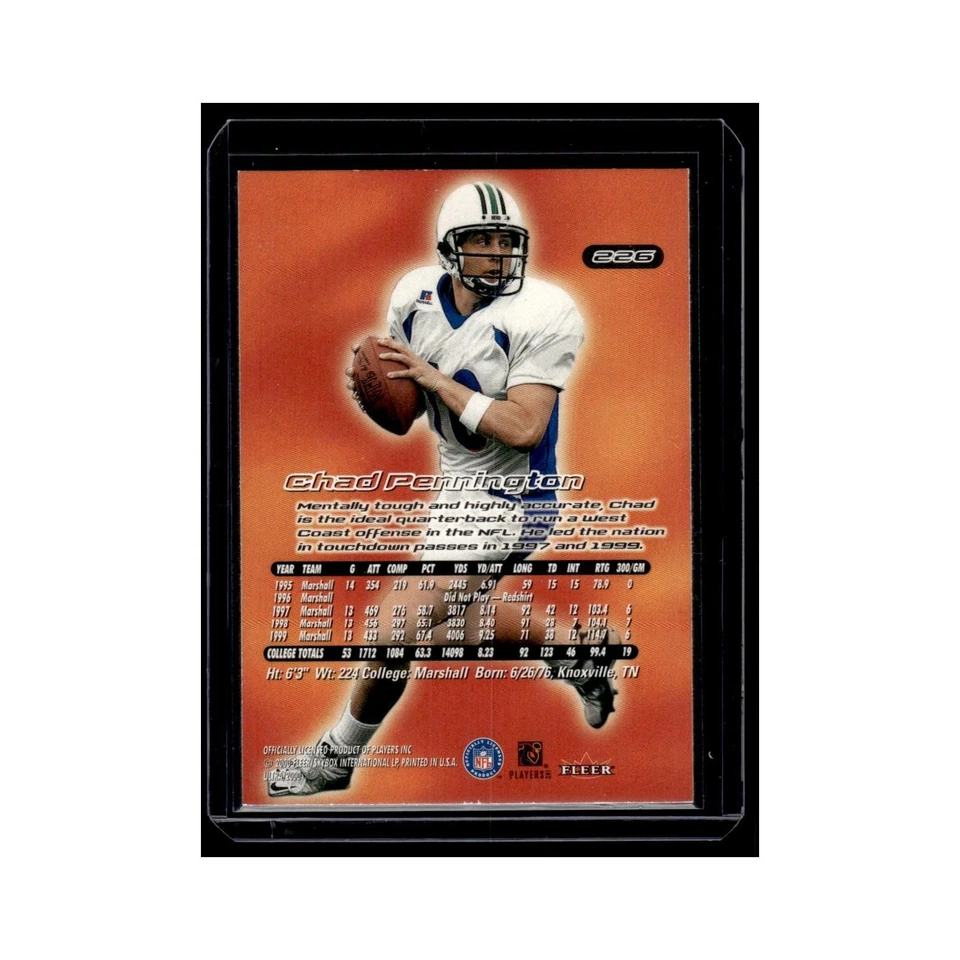 Chad Pennington 2000 Fleer Ultra #226 New York Jets Football Card NM - Image 2 of 3
