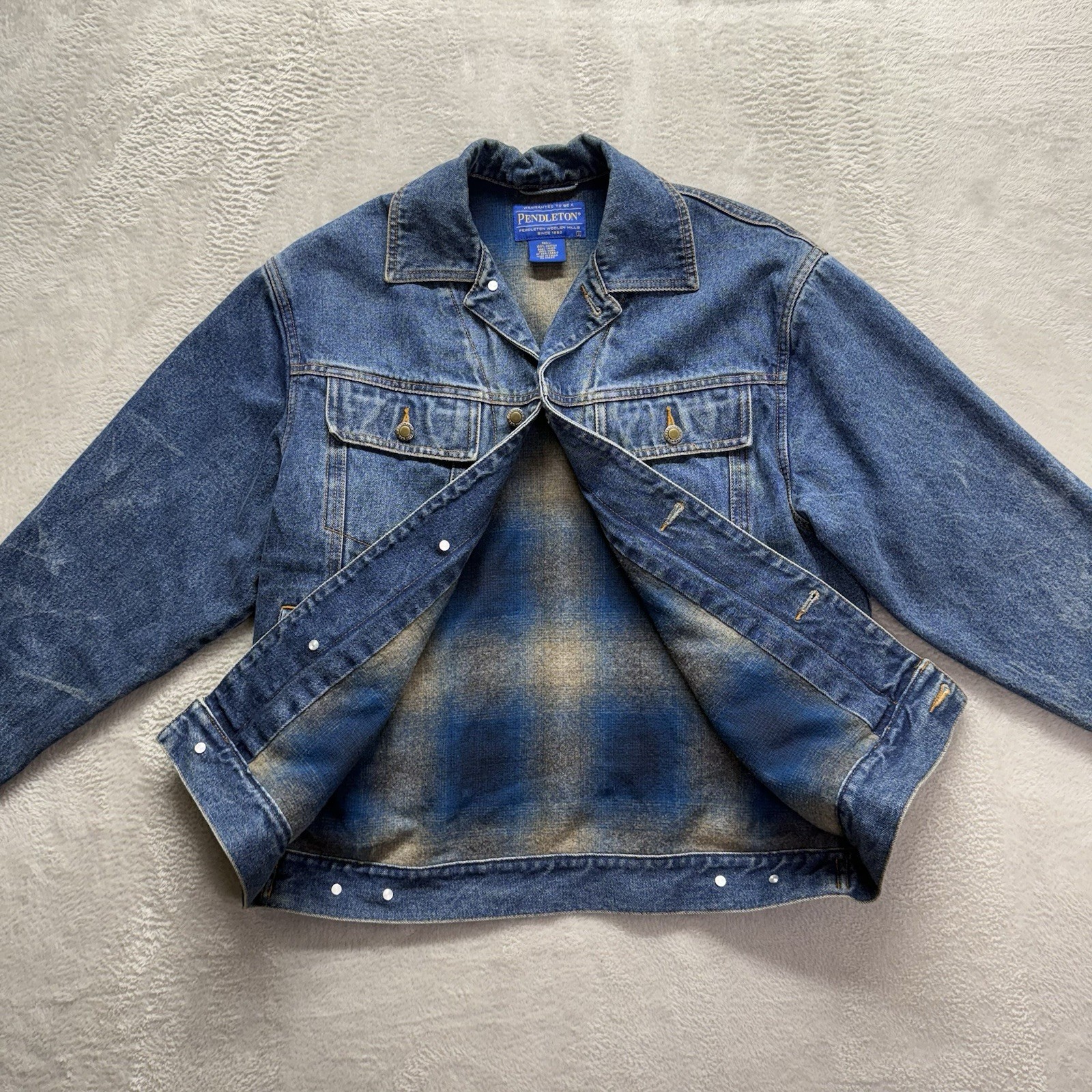 Pendleton Wool Lined Denim Jacket Small Plaid Blu… - image 3