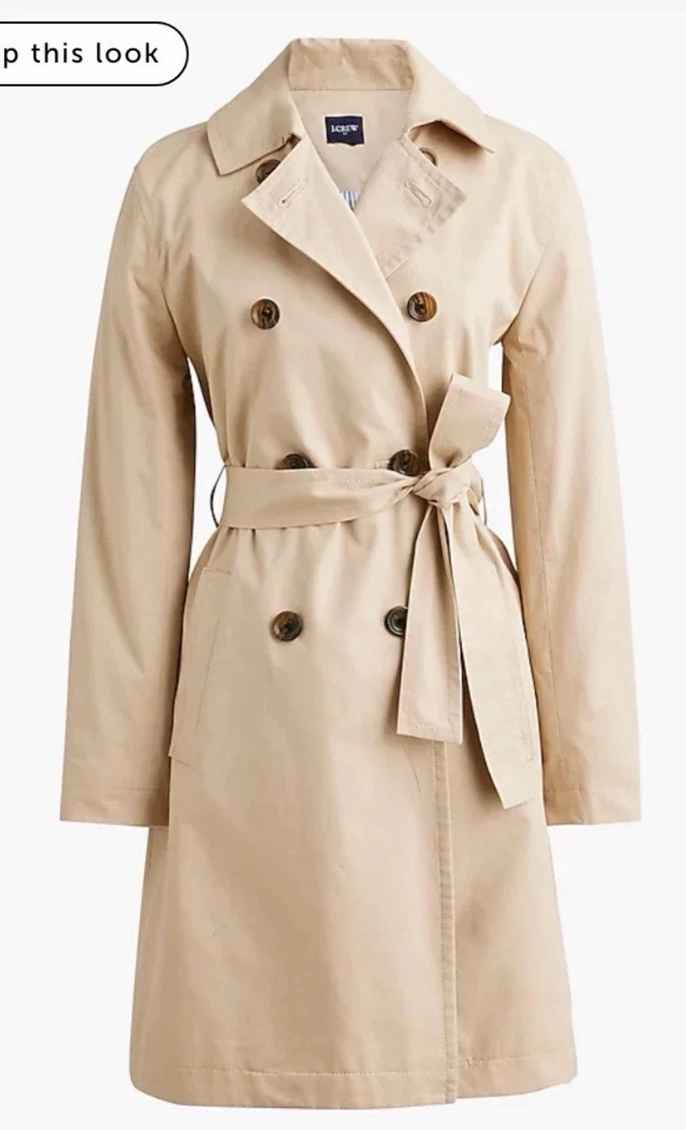 New J CREW Size 4 Belted Double Breasted Trench Coat Light Khaki BO622