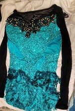 Weissman Dance Costume 11188 Large Child LA Leotard Fringe Sequins Emerald Teal