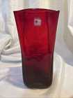 Blenko Red Art Glass Handmade Paper Bag 8.5" Vase w/ Original Sticker