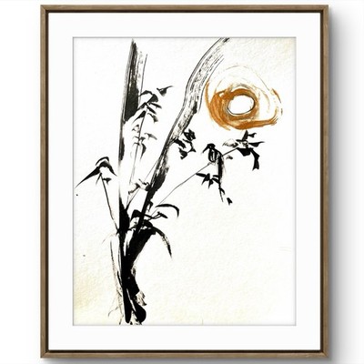 TITA PAINTZ Original Chinese Japanese Bamboo Black Gold Fine Art Painting 9x12