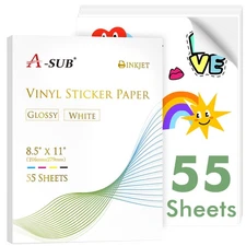 55 Sheets Vinyl Sticker Paper for Inkjet Printer - Glossy Printable Vinyl 8.5...
