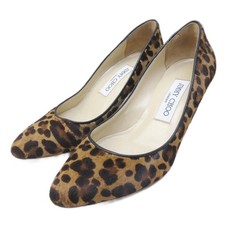 Jimmy Choo Pumps Harako Leather Leopard Pattern Heel Approx. Brown IBO89 02