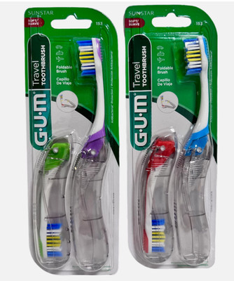 G.U.M Soft Bristle Foldable Travel Toothbrush 1 Pack of  2
