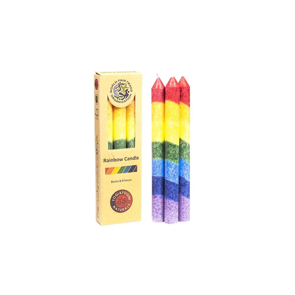 7 Chakra Rainbow Ritual Dinner Candles – Pack of 3, Stearin (Up to 9 hrs burn)