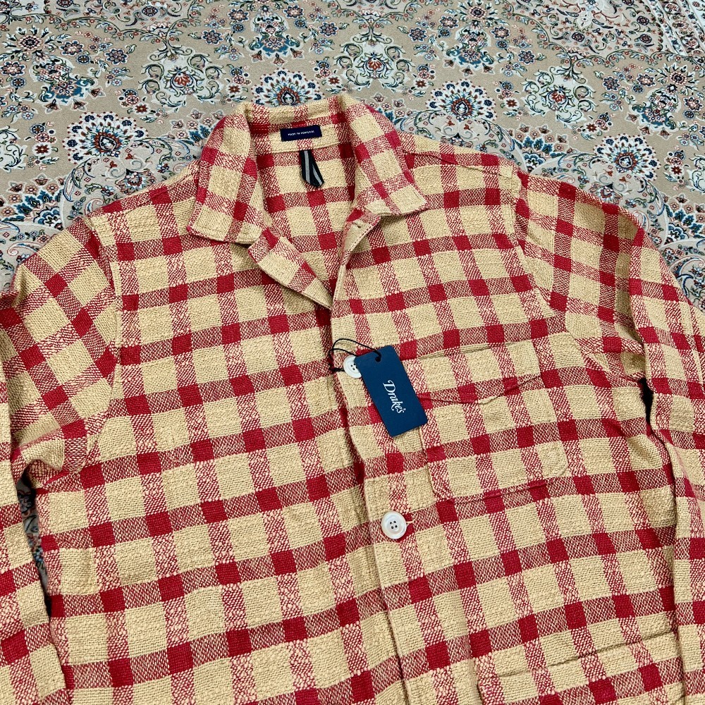 [New, Size UK40] Drake’s Red Gingham Check Linen Cotton Chore Jacket image 2
