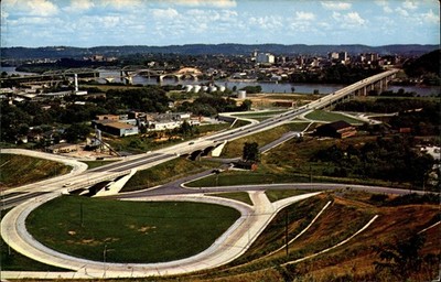 1964 Chattanooga TN Olgiati Bridge Tennessee River Freeway Aerial View Postcard