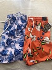 Men's Floral Swim Trunks Size Small Orange Blue / 2 Pair New With Tags