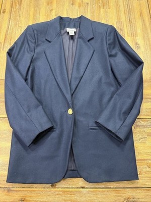 Fashion Bug 100% Wool Navy Blazer with Single Gold Accent Button. Size Small