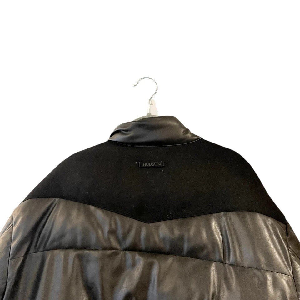 Hudson Faux Leather Puffer Jacket Men’s XL Black Quilted Biker Style Warm Thick - Image 4 of 4