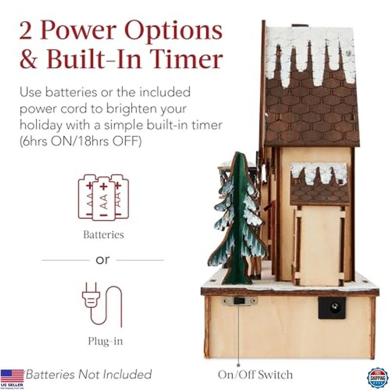 Pre-Lit Wooden Christmas Village Decor, LED Lights, Timer, Holiday Mantel - Image 4 of 4