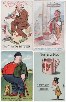 Bundle of 4 old postcards, English humour