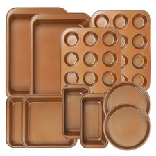 KOOMADE 10Pcs  Nonstick Carbon Steel Bakeware Set Cookie Sheet Roasting Pan