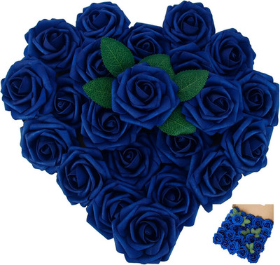 [25PCS] Navy Blue Roses Artificial Flowers with Long Stem Real Touch Fake Foam R