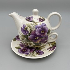  Cream Pansy Tea For One cup , saucer  and tea pot.