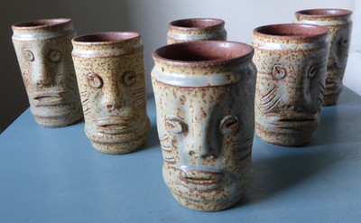 VTG 6 ISLA DEL SOL Puerto Rico Pottery Face Mugs Or Cup - Hal Lasky - MCM