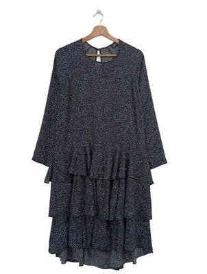 OTTOD AME Volantkleid Damen Kleid Gr. DE 36 schwarz-blau-weiß Casual-Look