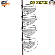 Adjustable 4-Tier Corner Shower Caddy Rust-Resistant W/ Towel Bar&Hooks 60-97 In