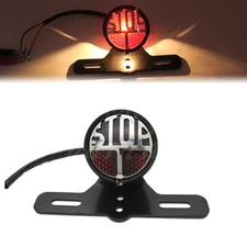 Round Stop Vintage License Plate Mount Tail Brake Light Harley Bobber Chopper