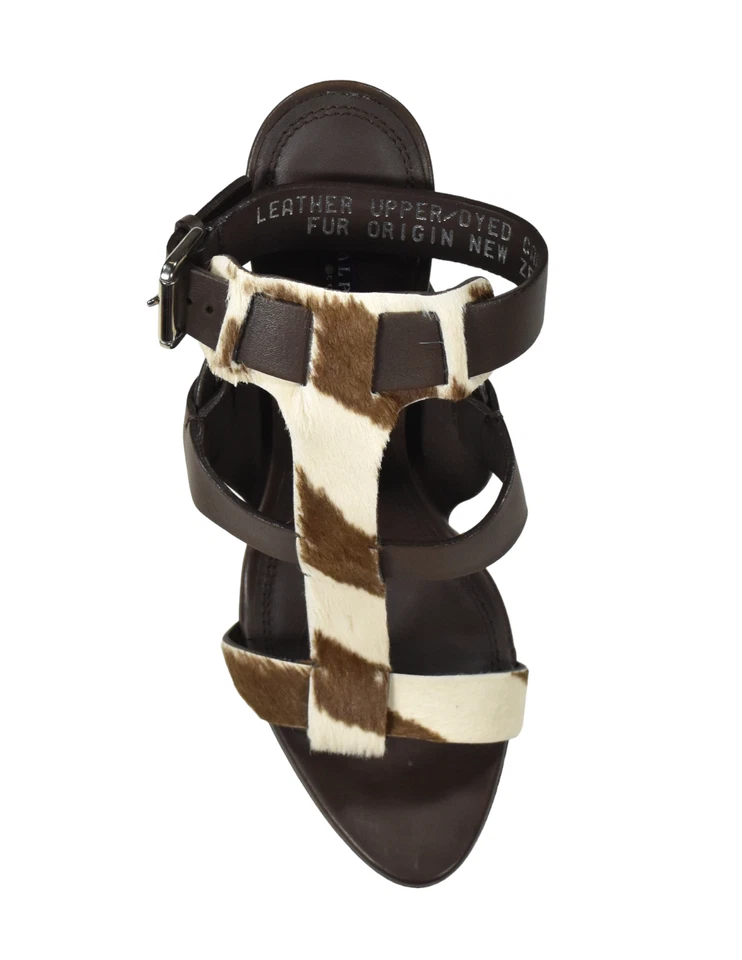 Ralph Lauren Purple Label Brown Zebra Print Hair Calf Leather Sandals 8 New $795 - Image 2 of 4