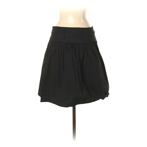 Elle A-Line Skirt Size 2 Black 100% Cotton Waist Tie Pockets Knee Length Pleats - Picture 2 of 8