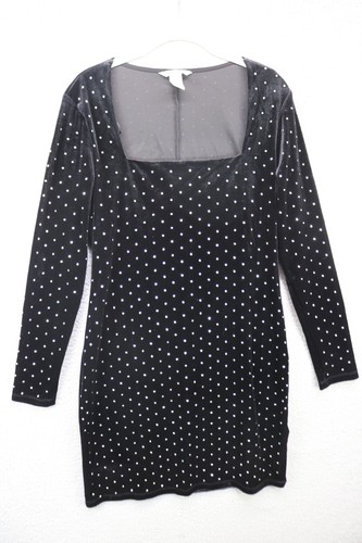 H & M Long Sleeve Black Velvet Studded Dress-Large-Whimsigoth - 第 1/11 張圖片