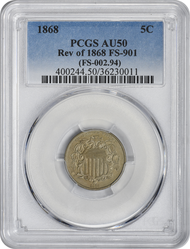 1868 Shield Nickel Reverse of 1868 FS-901 AU50 PCGS - 第 1/2 張圖片