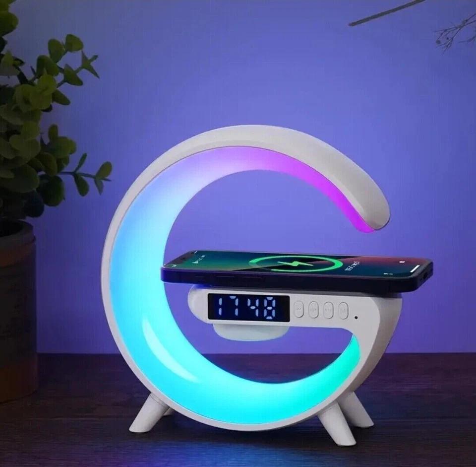 Smart LED Night Light Wireless Charger Bluetooth Speaker Alarm Clock Sleep Lamp - Image 2 of 4
