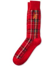Polo Ralph Lauren Men's Lambswool Tartan Red Boot Socks