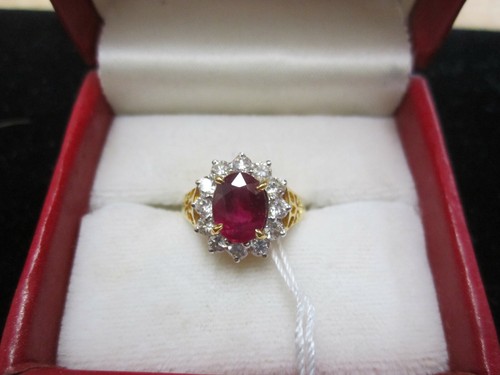 18K 2 Carat Ruby and Diamond Halo Ring 