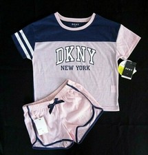 DKNY Girls 2-Piece Pink Blue PJs Pajamas Sleepwear Set MSRP: 38