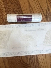 Statues - Script - Scrolls - Antiqued Beige, w/ Blue Floral Wallpaper Border