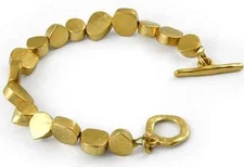 Artisan Jewelry Exclusive Hammered Yellow Gold 24K Plated Nuggets Bracelet T bar