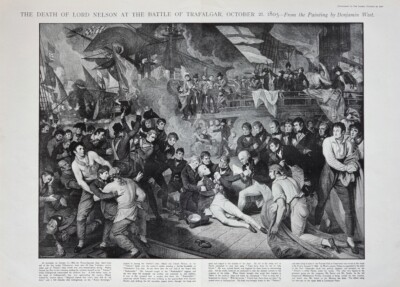 1900 GROSSER ANTIKER DRUCK NELSON TRAFALGAR VICTORY BILDER & ARTIKEL DOPPELSEITIG