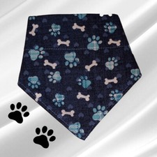 Dog Bandana OVER THE COLLAR, " Blue Paw Prints" Three Different Options