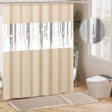 Shower Curtain Set Beige Bathroom Sets with Shower Curtain and Rugs Glitter W...
