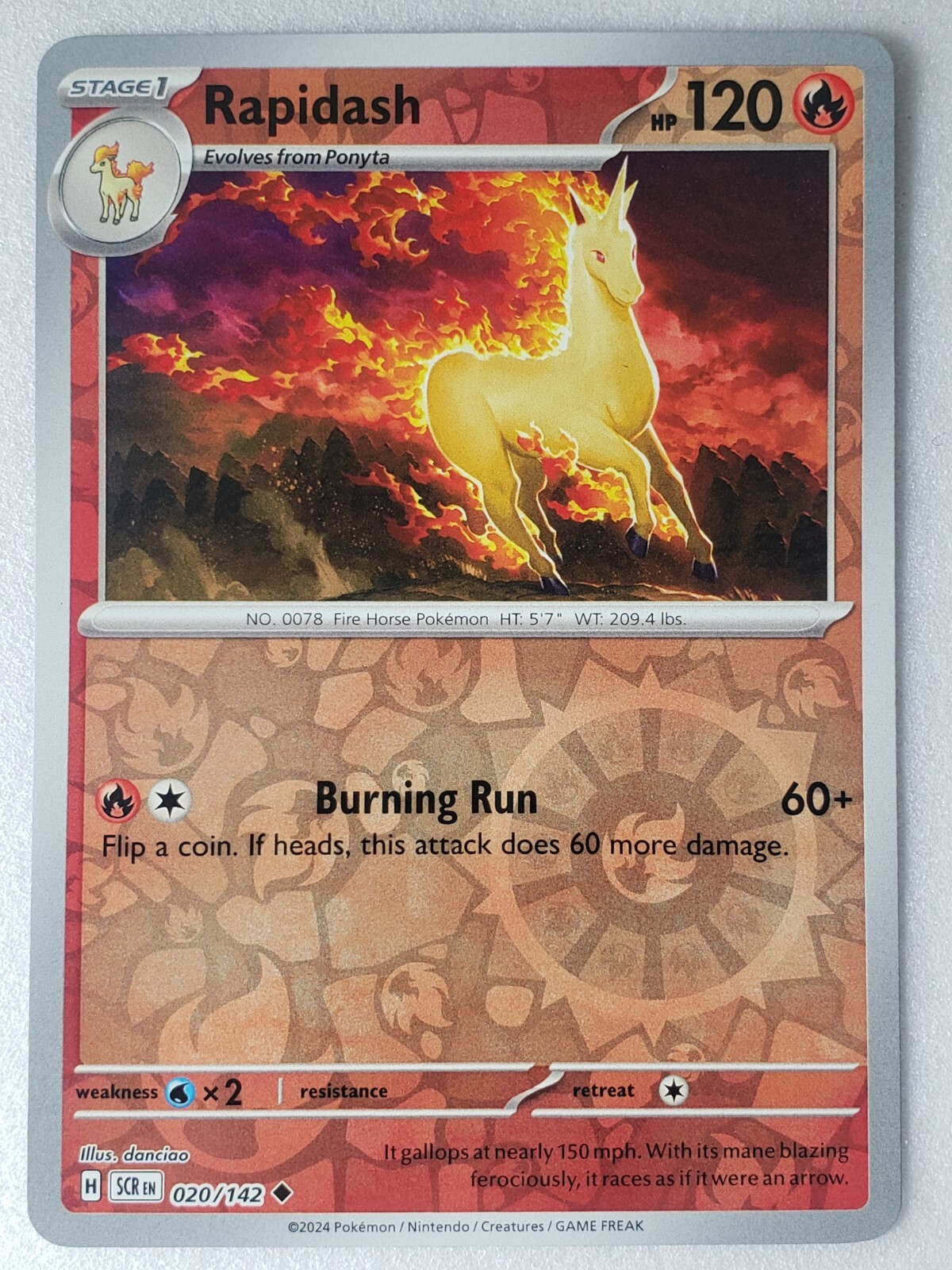 REVERSE HOLO Rapidash 020/142 NM / M - Stellar Crown Pokemon Card