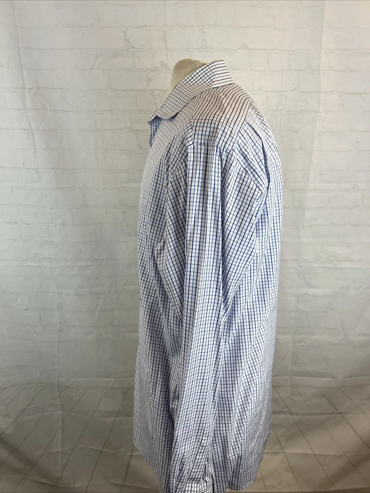 Burberry Men's Blue & White Plaid Cotton Dress Shirt 17 - 43 $695 - Image 4 of 4