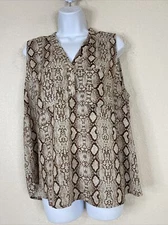 Collective Concepts Women Size L Brown Snakeskin Pocket V Neck Blouse Sleeveless