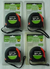 (4) 25FT X 1" PITTSBURGH QUIKFIND TAPE MEASURES, RUBBERIZED GRIP, FREE SHIPPING!