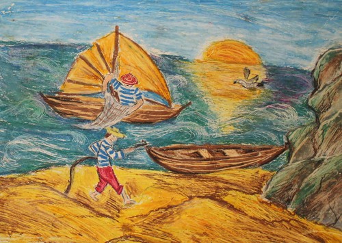 Vintage realist pastel painting seascape - Picture 6 of 12