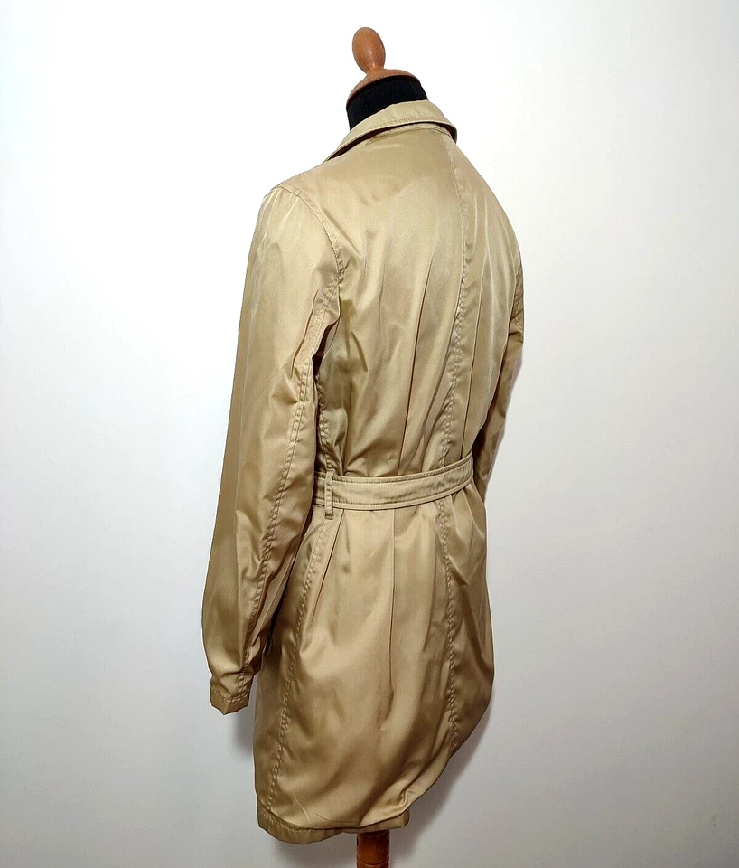 Authentic Prada Mantel Jacket Trench Coat Women 44 (XL) Nylon Gold Shiny Belted - Image 4 of 4