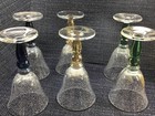 6 POTTERY BARN blown BUBBLE GLASS wine glass goblets BLUE GREEN YELLOW STEMS! — photo 2