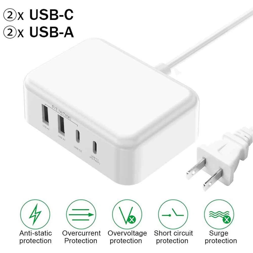 4 Port USB Hub Fast Wall Charger Station Multi-Function Desktop AC Power Adapter