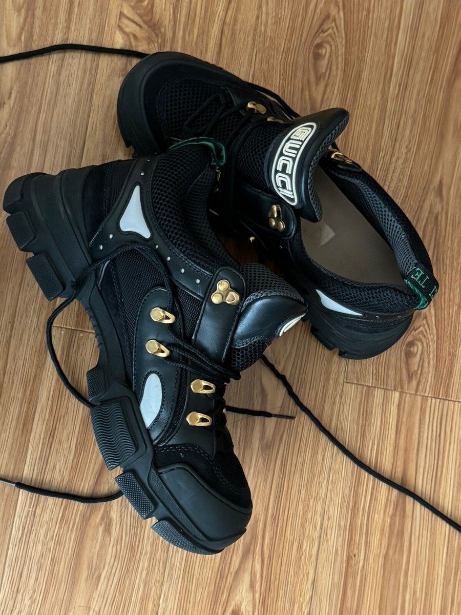 Gucci Mens Flashtrek Journey Black Leather Hiker Chunky Boot