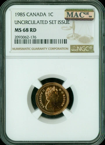 1985 CANADA CENT NGC MS68 RD PQ 2ND FINEST GRADED MAC SPOTLESS *
