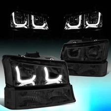 FOR 2003-2007 CHEVY SILVERADO DUAL LED DRL HEADLIGHTS BUMPER LAMPS SMOKED LENS