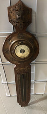 Wand Wetterstation aus Holz Antik ca. 115 cm Frankreich Barometer Thermometer