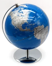Tabletop World Globe Blue & Silver Sphere Stainless Steel Frame 11 Inch